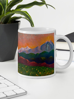 printed mug containing original artwork by princess frilly studio links to shop page for usables